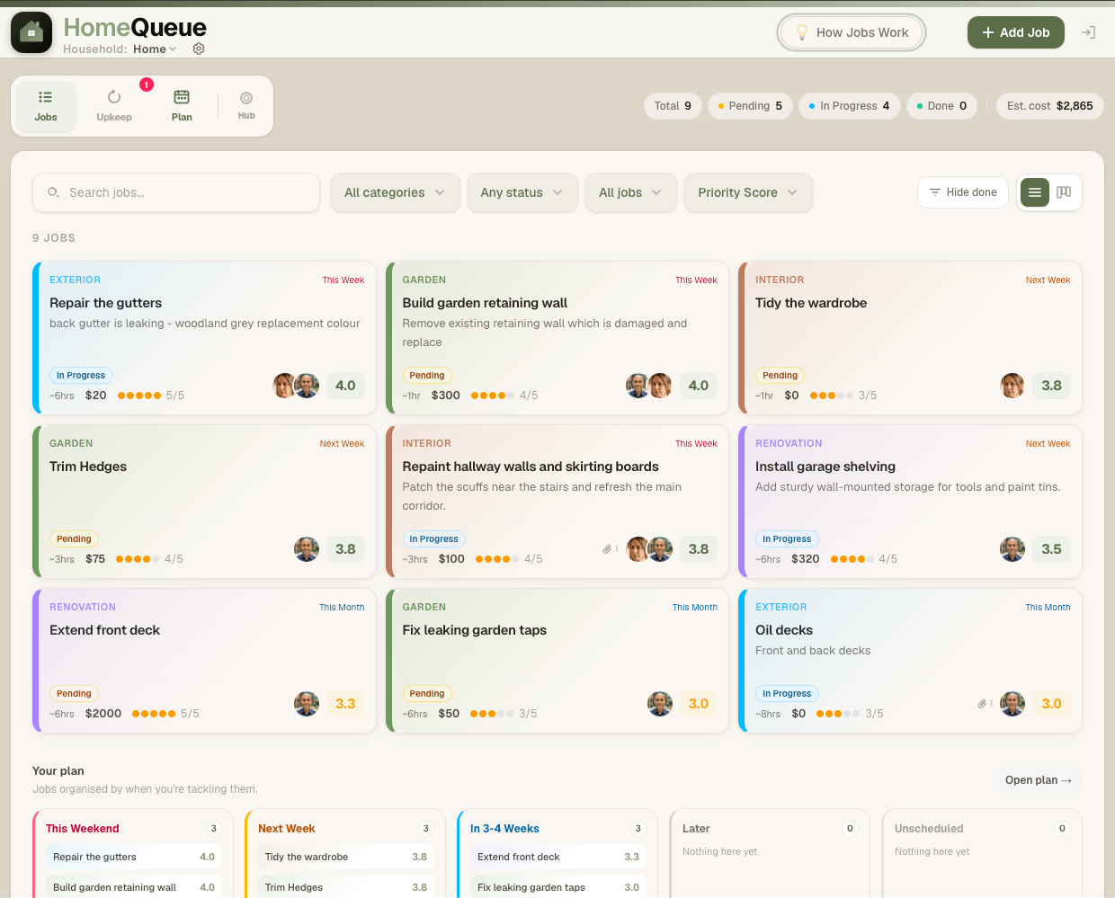 HomeQueue home maintenance app on desktop