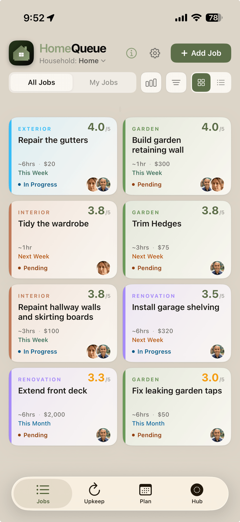 HomeQueue home maintenance app on iPhone
