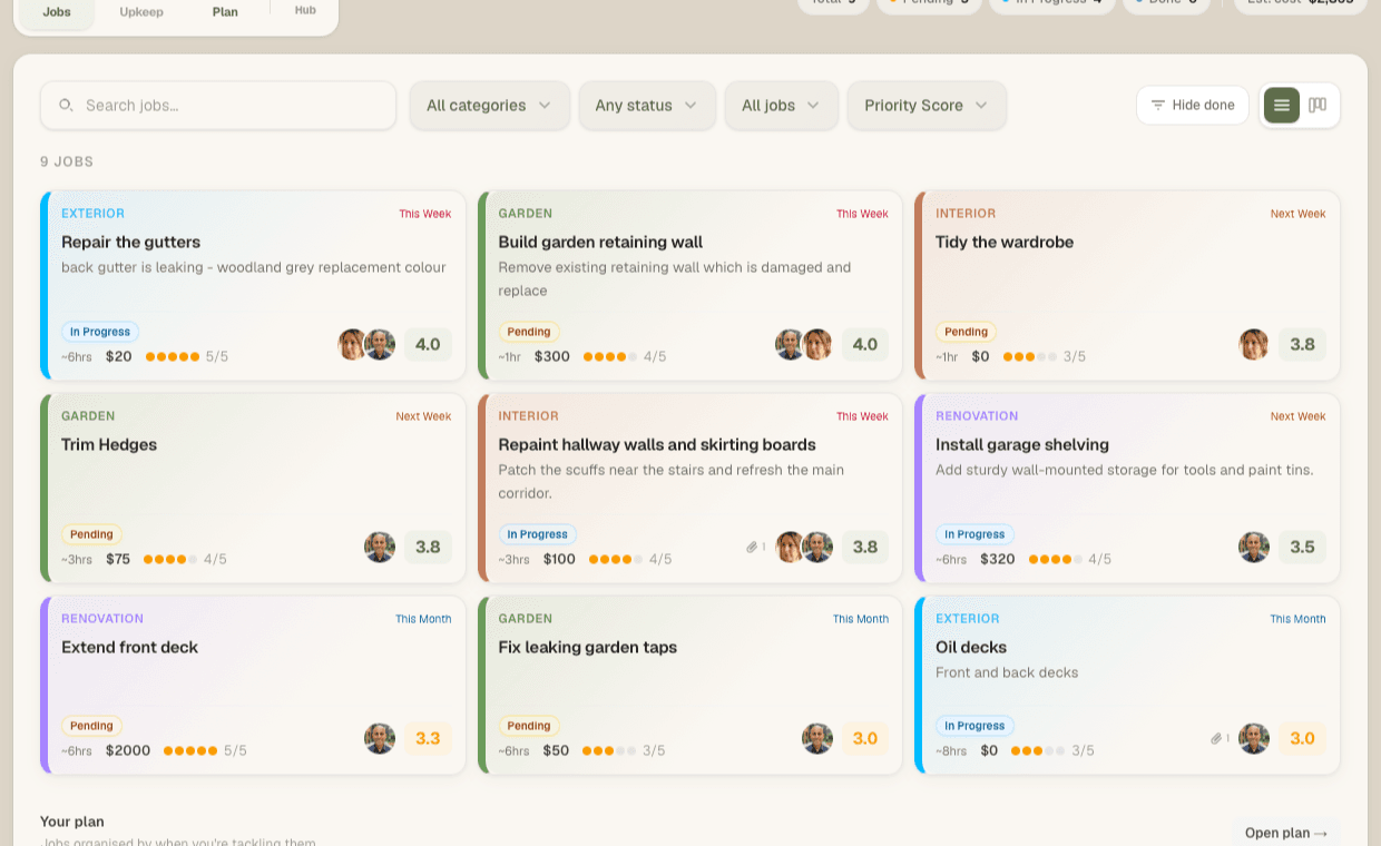 HomeQueue home maintenance app shown on desktop