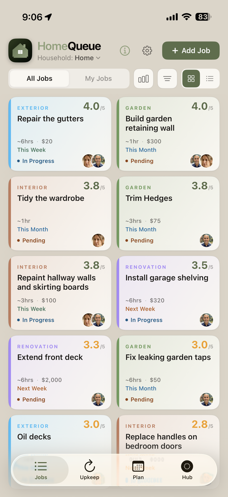 HomeQueue jobs ranked by priority score on iPhone