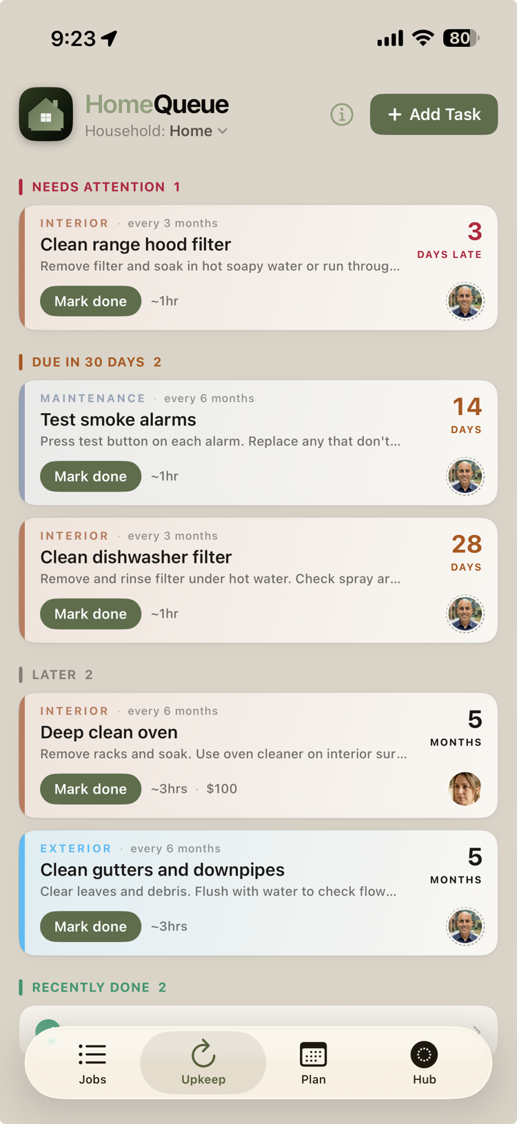 HomeQueue recurring upkeep tasks on iPhone